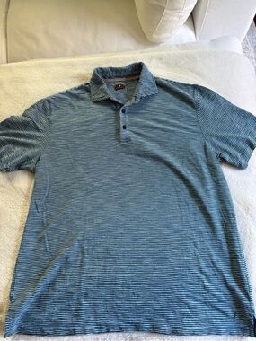 Left Coast Tee Men's Striped Blue Polo Shirt